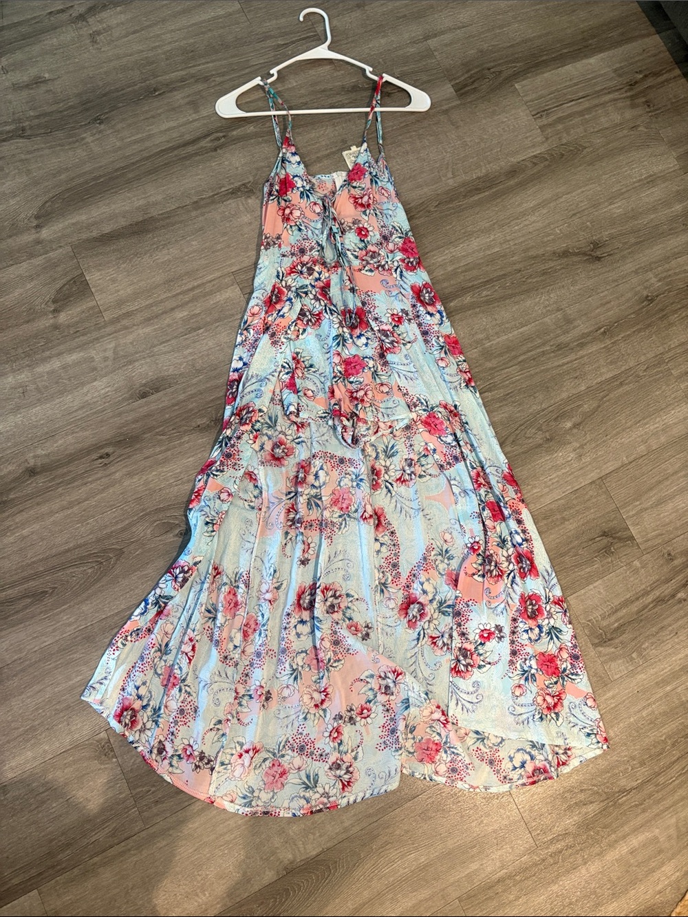Girls' Floral Maxi Dress in Peach & Light Blue